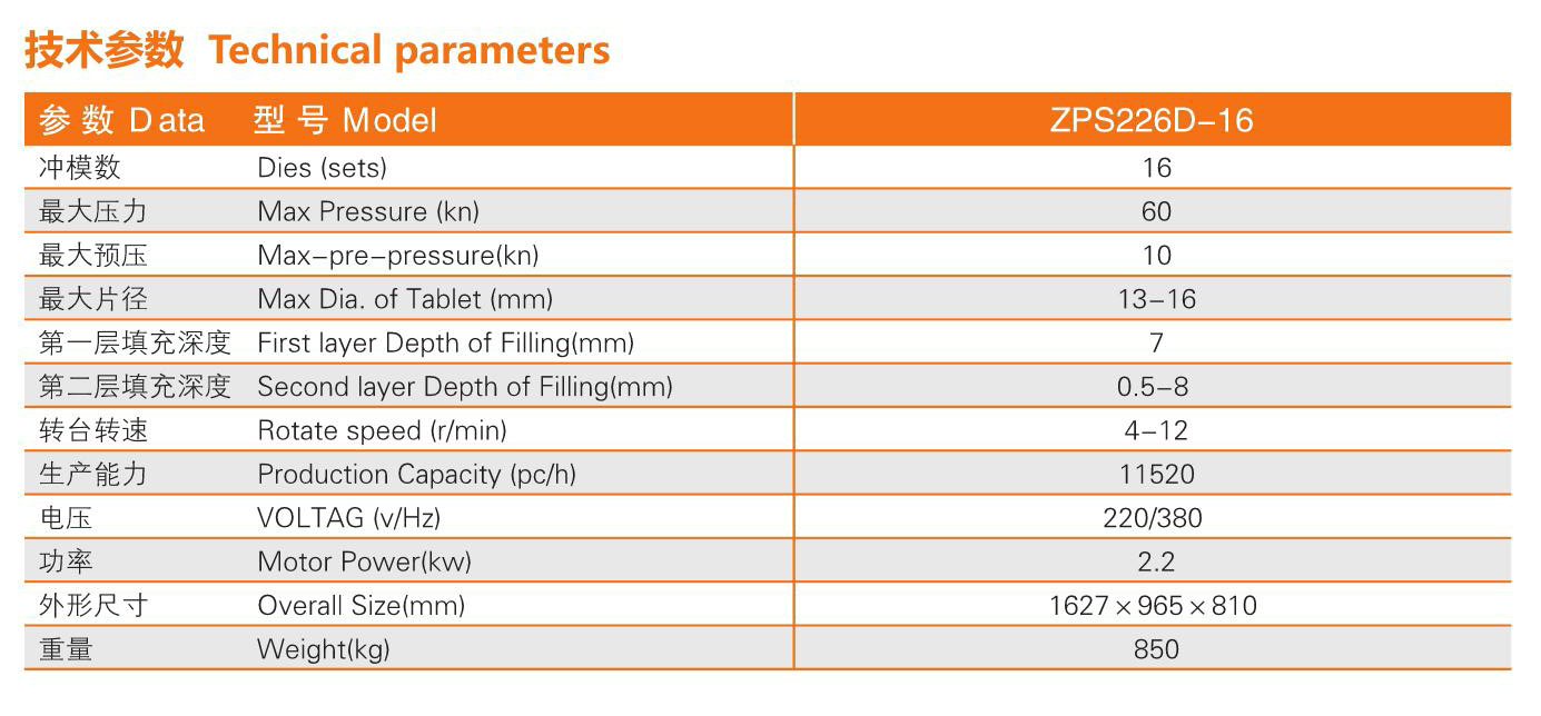 上海泰博雷特ZPS226D多功能雙色旋轉式壓片機技術參數